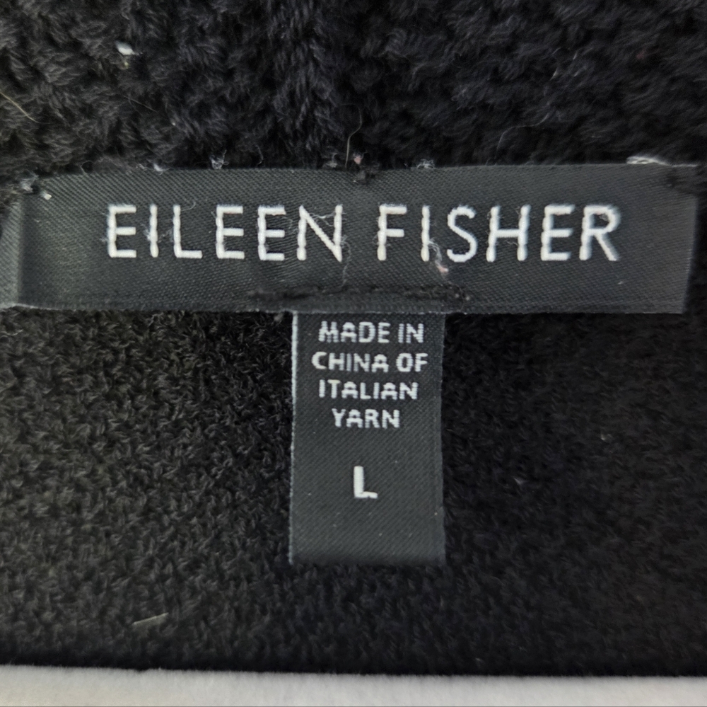 Eileen Fisher 100% Wool Black Open Front Cardigan Minimalist Classic *Flaw Large - Picture 6 of 9